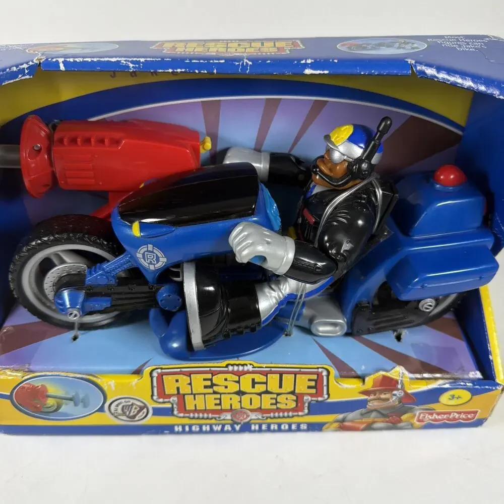 Vtg 2001 Fisher Price Rescue Heroes Jake Justice Motorcycle Highway Heroes New